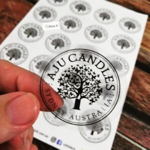 Sheet of transparent round vinyl stickers ready for use
